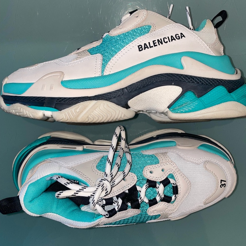 Balenciaga Triple S Sneaker Aqua Blue and White.